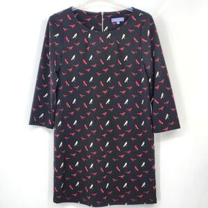 Vivienne Tam Shift Dress Size 4 Black Bird  Print 3/4 Sleeve A Line Office Work